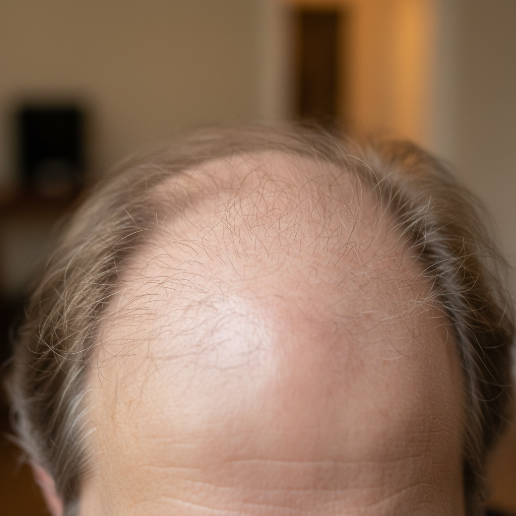 Androgenetic alopecia causing gradual hair thinning and follicle shrinkage due to genetic sensitivity to DHT